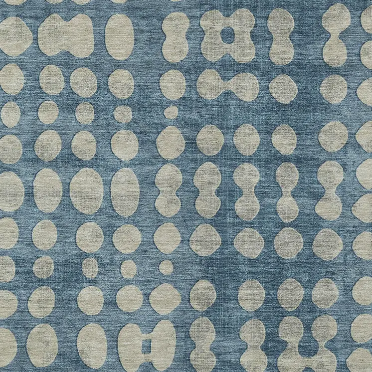 9' X 12' Denim Blue And Gray Abstract Washable Indoor Outdoor Area Rug