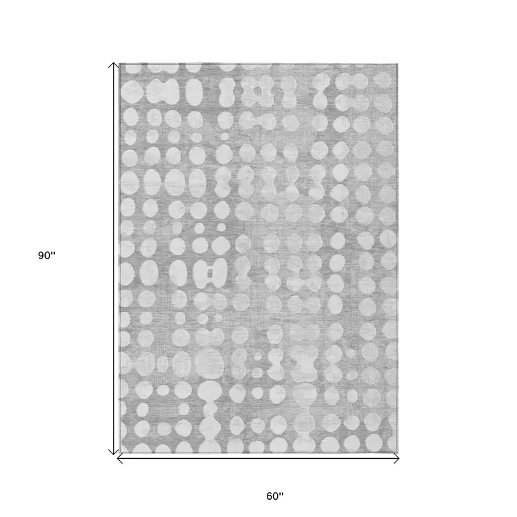 5' X 8' Gray And Ivory Abstract Washable Indoor Outdoor Area Rug