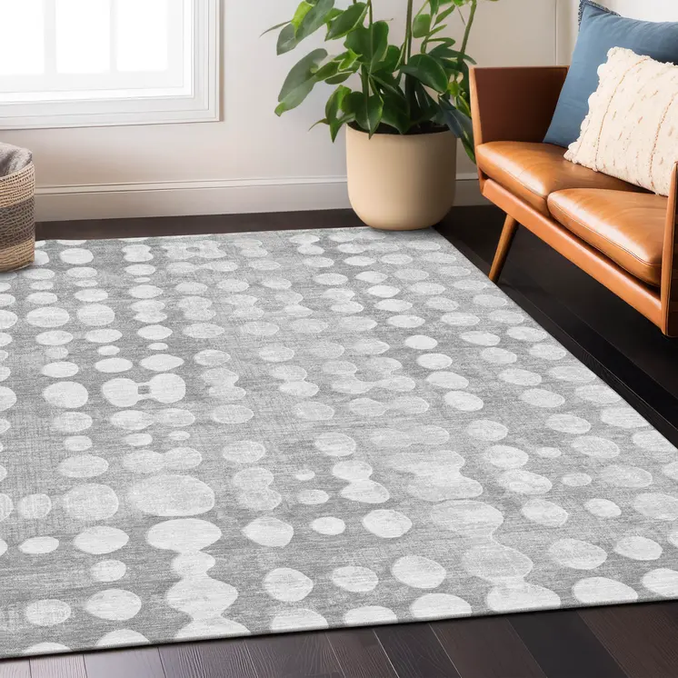 10' X 14' Gray And Ivory Abstract Washable Indoor Outdoor Area Rug