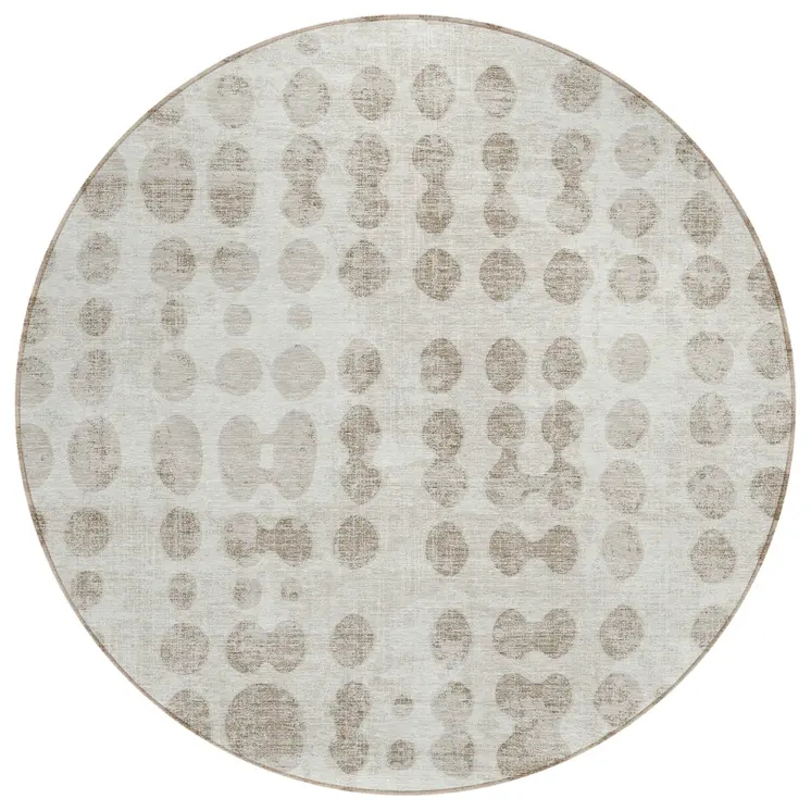 8' Ivory And Beige Round Abstract Washable Indoor Outdoor Area Rug