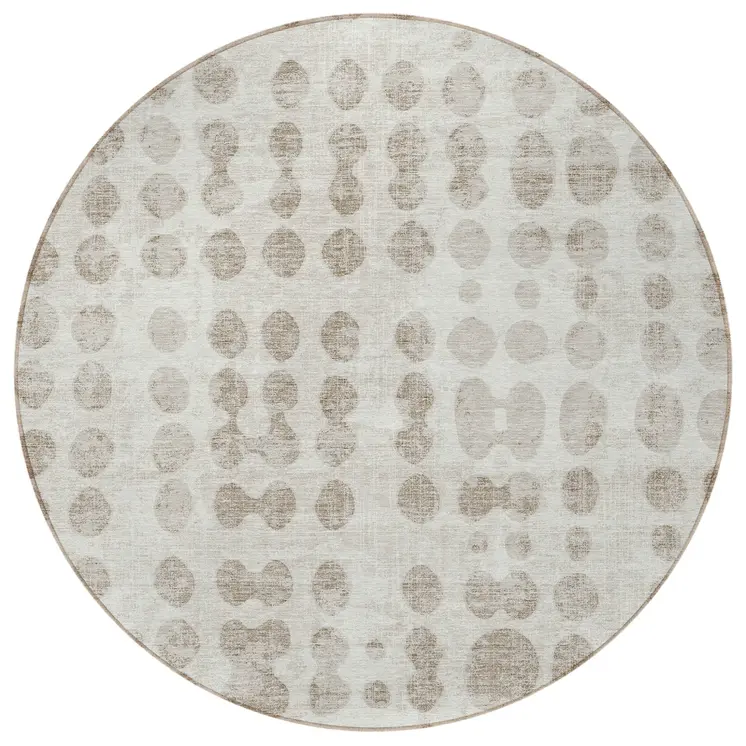 8' Ivory And Beige Round Abstract Washable Indoor Outdoor Area Rug