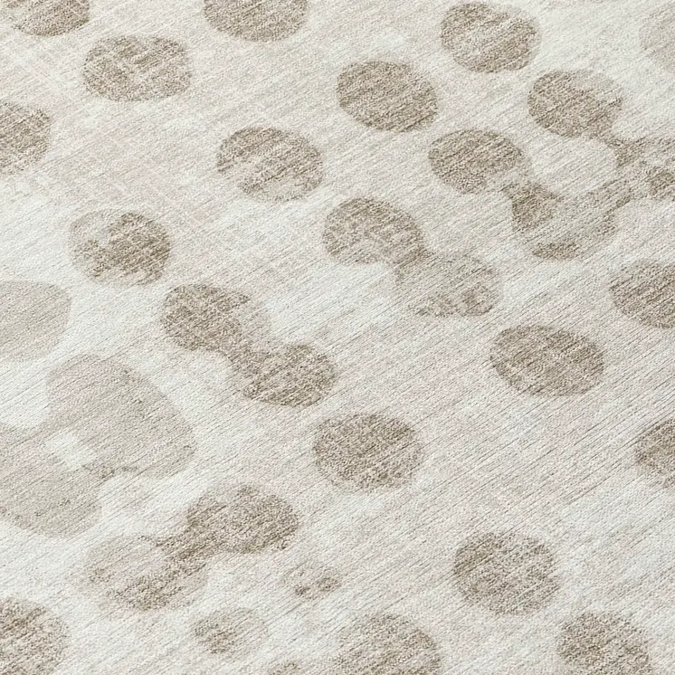 8' Ivory And Beige Round Abstract Washable Indoor Outdoor Area Rug