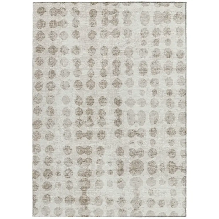 8' X 10' Ivory And Beige Abstract Washable Indoor Outdoor Area Rug
