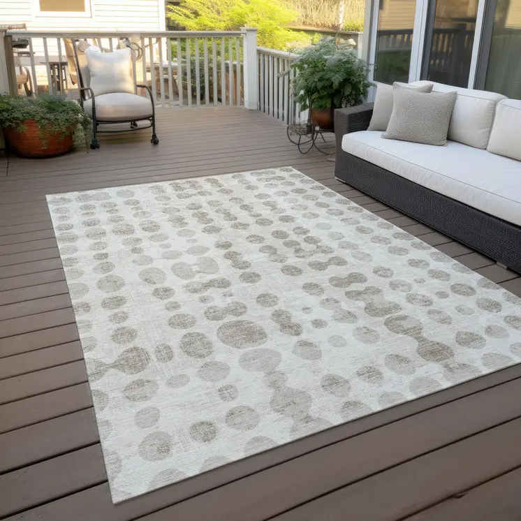 9' X 12' Ivory And Beige Abstract Washable Indoor Outdoor Area Rug