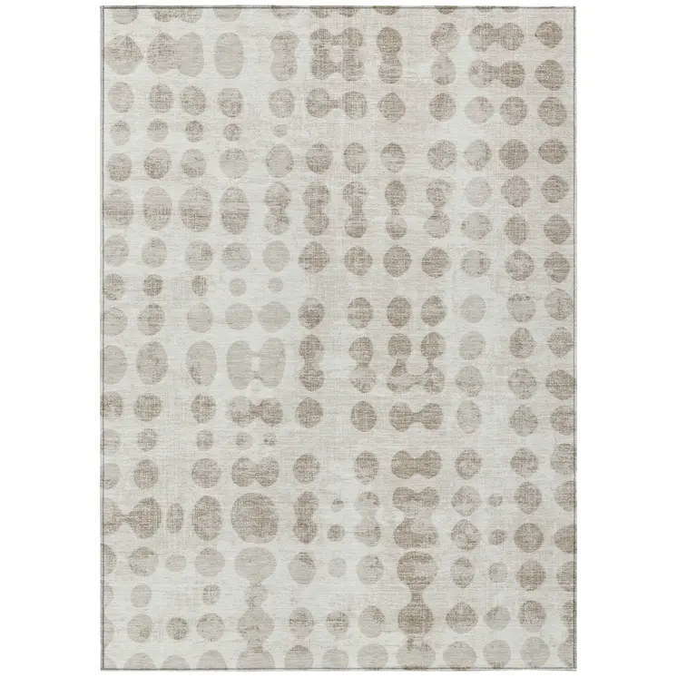9' X 12' Ivory And Beige Abstract Washable Indoor Outdoor Area Rug