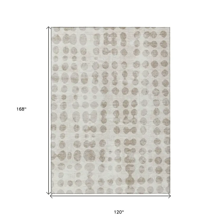 10' X 14' Ivory And Beige Abstract Washable Indoor Outdoor Area Rug