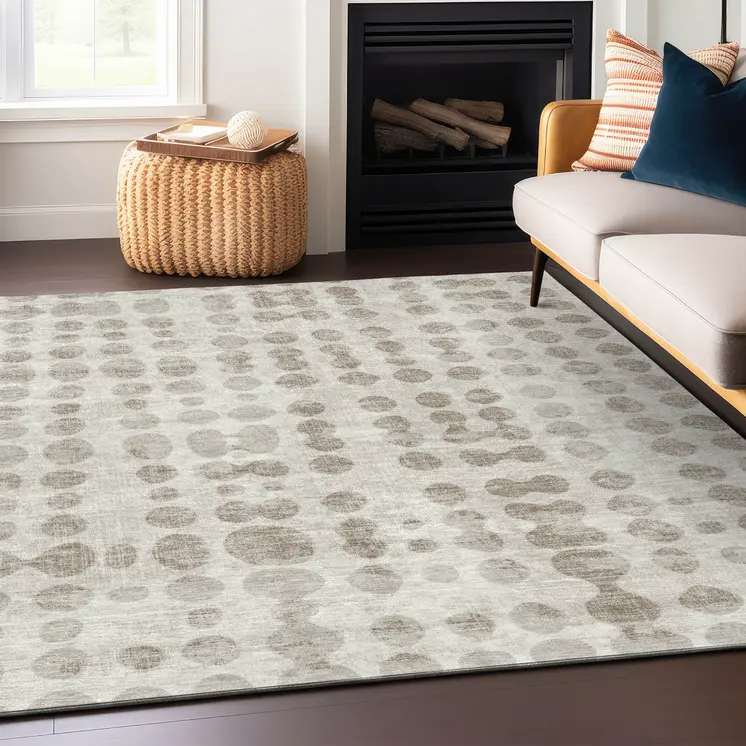 10' X 14' Ivory And Beige Abstract Washable Indoor Outdoor Area Rug