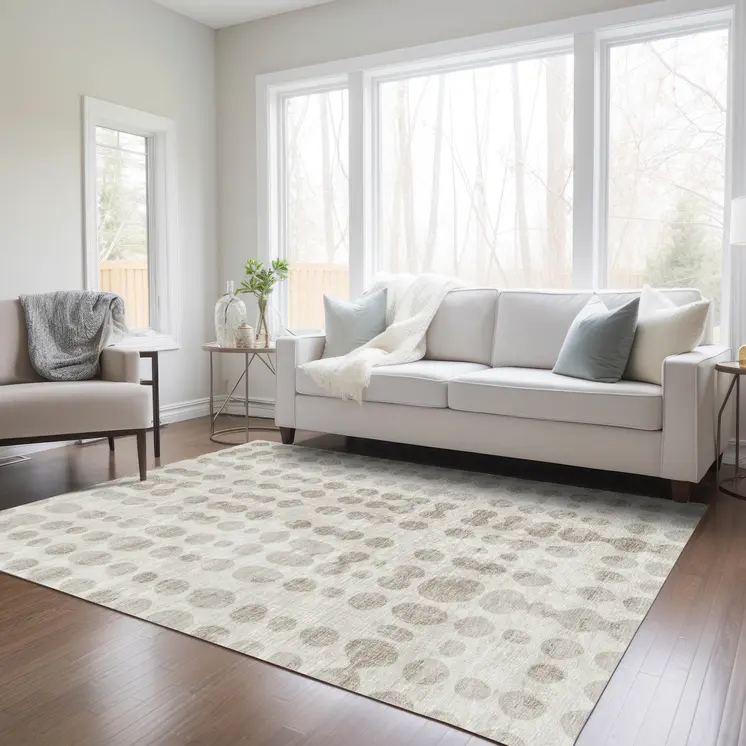 10' X 14' Ivory And Beige Abstract Washable Indoor Outdoor Area Rug