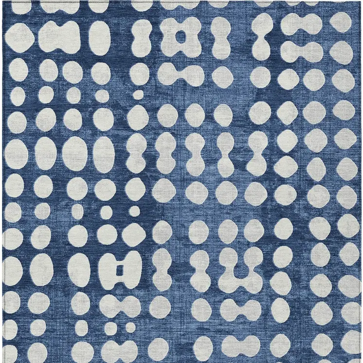 3' X 5' Navy Blue And Ivory Abstract Washable Indoor Outdoor Area Rug