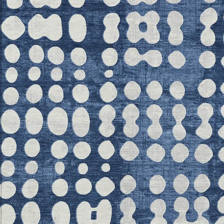 3' X 5' Navy Blue And Ivory Abstract Washable Indoor Outdoor Area Rug