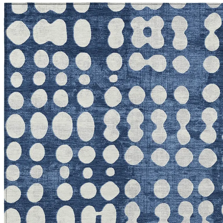 5' X 8' Navy Blue And Ivory Abstract Washable Indoor Outdoor Area Rug