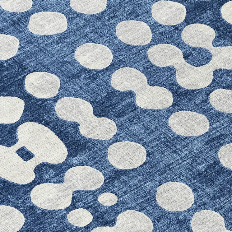 8' Navy Blue And Ivory Round Abstract Washable Indoor Outdoor Area Rug