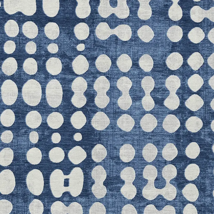 9' X 12' Navy Blue And Ivory Abstract Washable Indoor Outdoor Area Rug