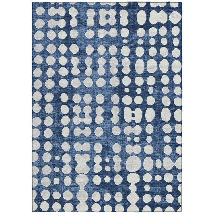 10' X 14' Navy Blue And Ivory Abstract Washable Indoor Outdoor Area Rug