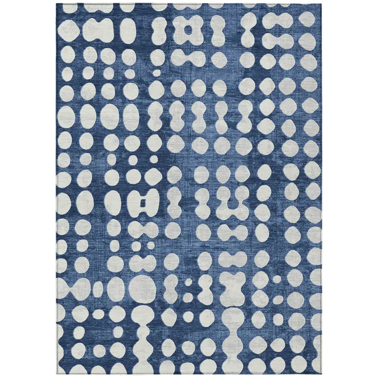 10' X 14' Navy Blue And Ivory Abstract Washable Indoor Outdoor Area Rug