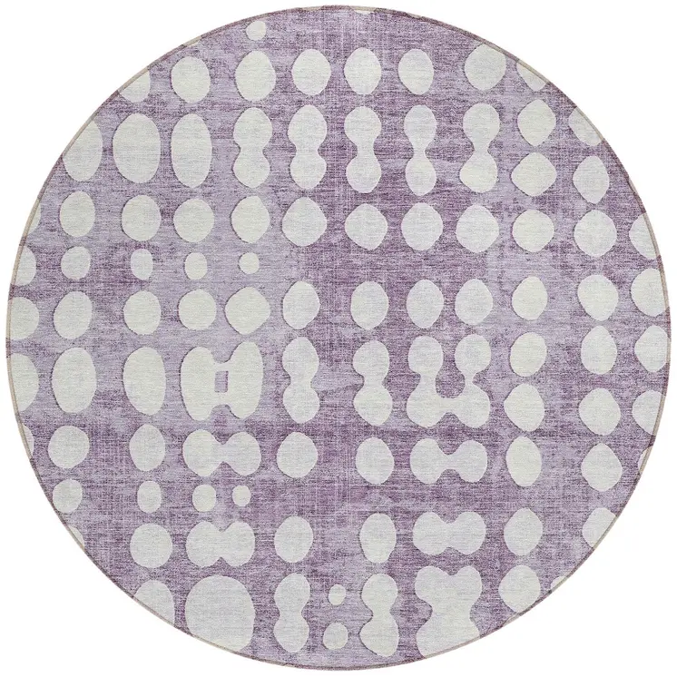 8' Purple And Ivory Round Abstract Washable Indoor Outdoor Area Rug