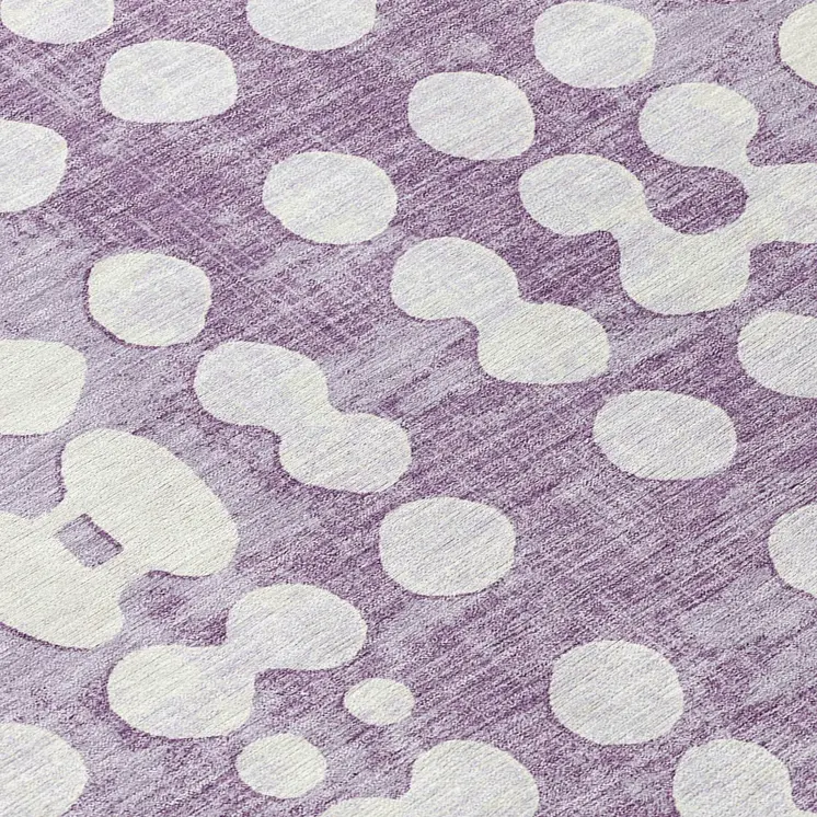 8' Purple And Ivory Round Abstract Washable Indoor Outdoor Area Rug