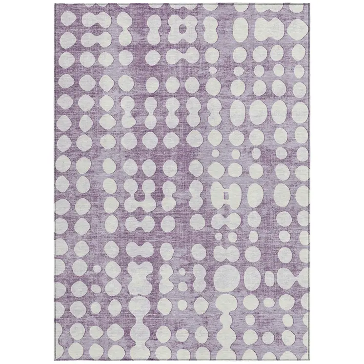 8' X 10' Purple And Ivory Abstract Washable Indoor Outdoor Area Rug