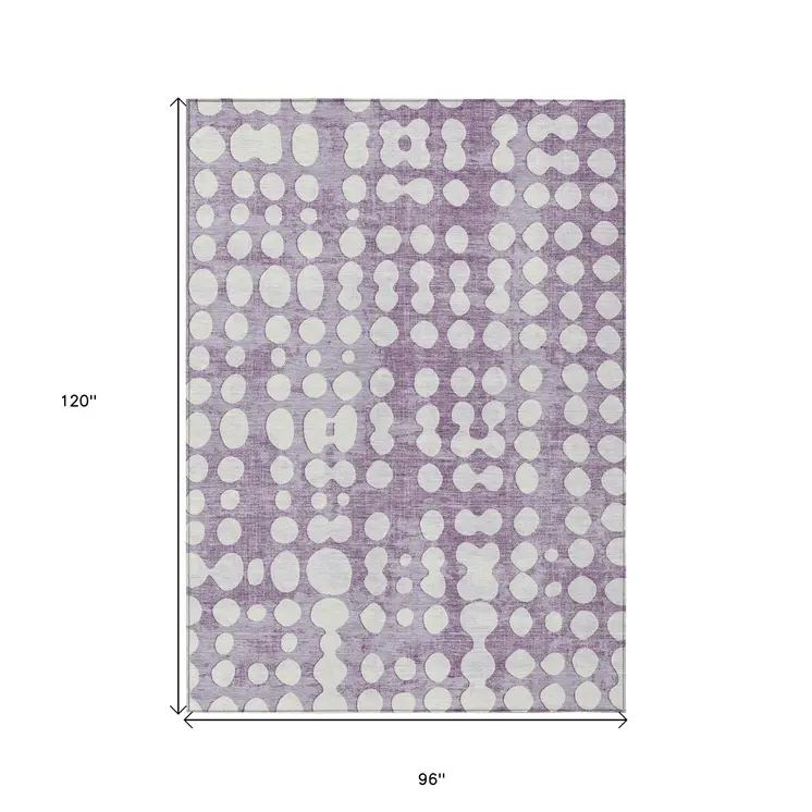 8' X 10' Purple And Ivory Abstract Washable Indoor Outdoor Area Rug