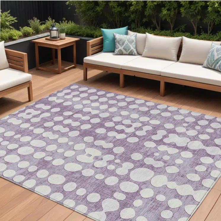 8' X 10' Purple And Ivory Abstract Washable Indoor Outdoor Area Rug