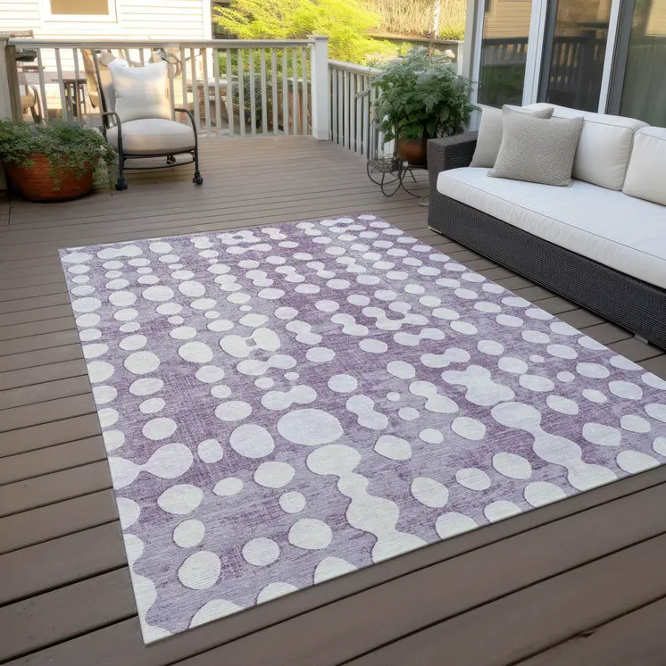 8' X 10' Purple And Ivory Abstract Washable Indoor Outdoor Area Rug