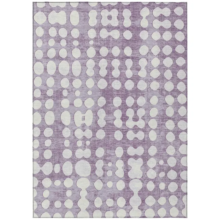 8' X 10' Purple And Ivory Abstract Washable Indoor Outdoor Area Rug