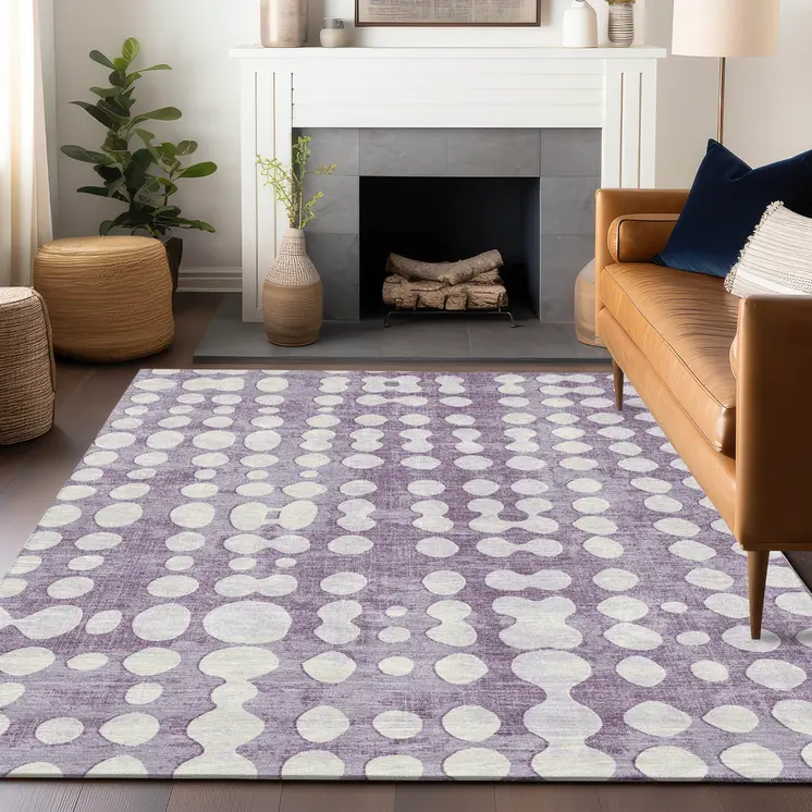 8' X 10' Purple And Ivory Abstract Washable Indoor Outdoor Area Rug