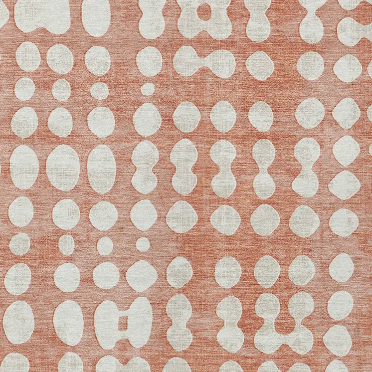 3' X 5' Salmon And Ivory Abstract Washable Indoor Outdoor Area Rug