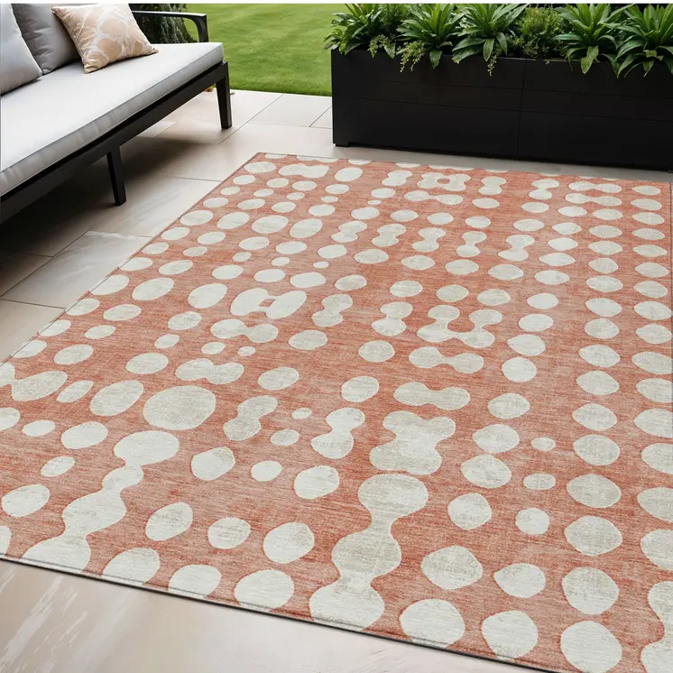 5' X 8' Salmon And Ivory Abstract Washable Indoor Outdoor Area Rug