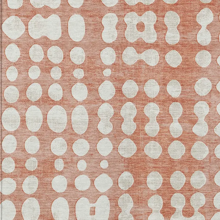 5' X 8' Salmon And Ivory Abstract Washable Indoor Outdoor Area Rug