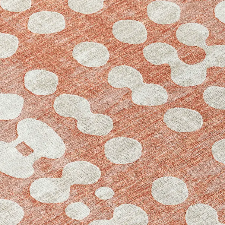 8' Salmon And Ivory Round Abstract Washable Indoor Outdoor Area Rug