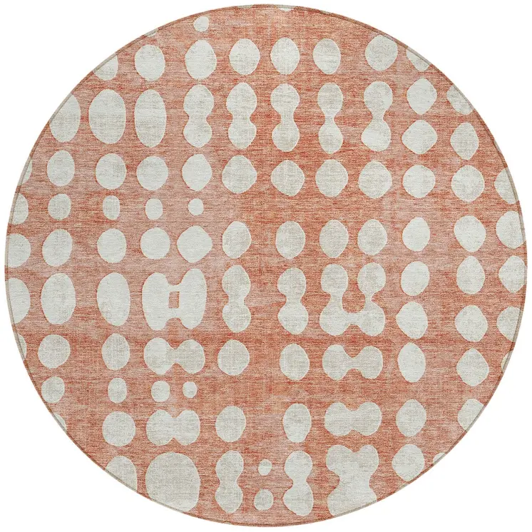8' Salmon And Ivory Round Abstract Washable Indoor Outdoor Area Rug