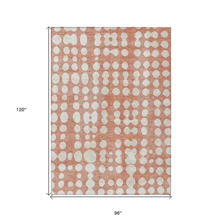 8' X 10' Salmon And Ivory Abstract Washable Indoor Outdoor Area Rug