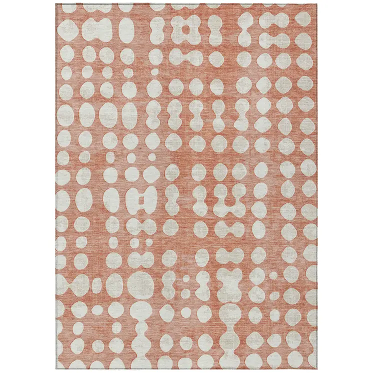 8' X 10' Salmon And Ivory Abstract Washable Indoor Outdoor Area Rug