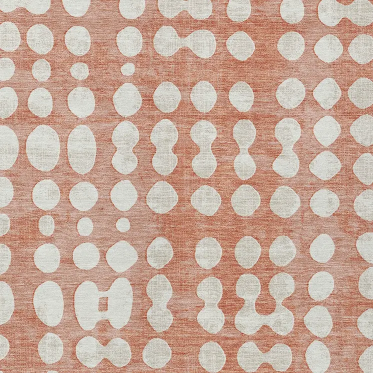 9' X 12' Salmon And Ivory Abstract Washable Indoor Outdoor Area Rug