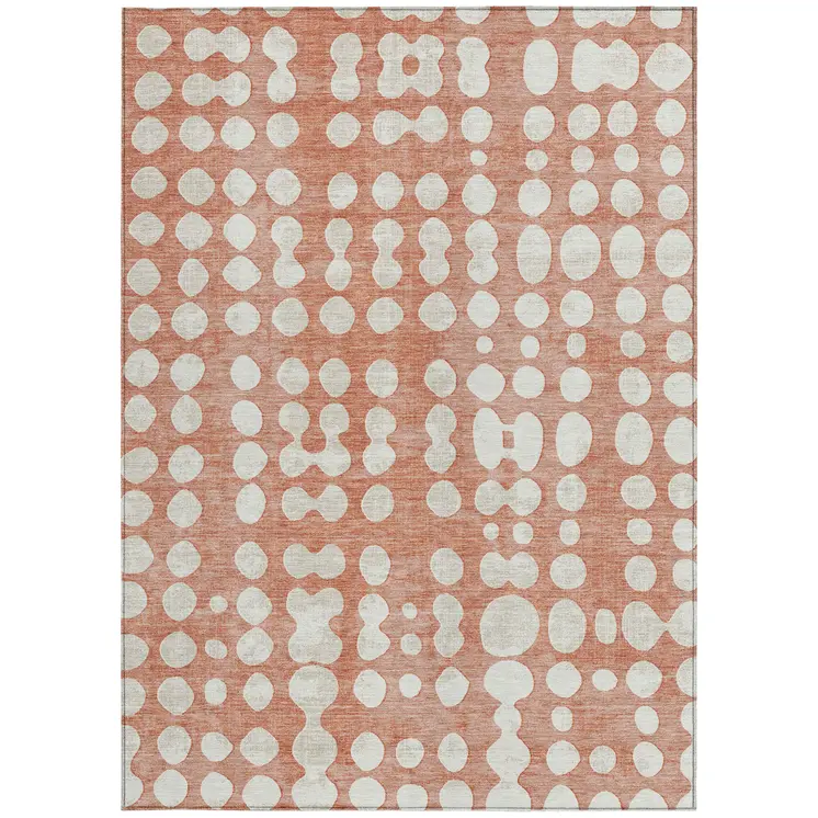 10' X 14' Salmon And Ivory Abstract Washable Indoor Outdoor Area Rug