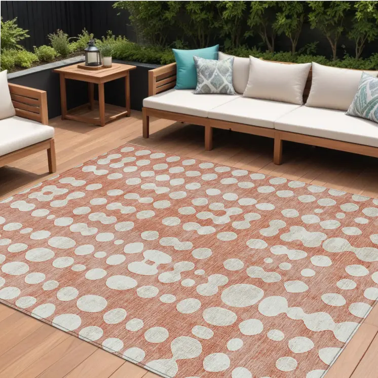 10' X 14' Salmon And Ivory Abstract Washable Indoor Outdoor Area Rug