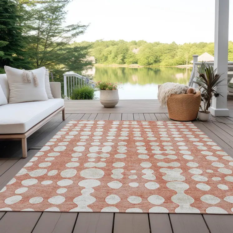 10' X 14' Salmon And Ivory Abstract Washable Indoor Outdoor Area Rug