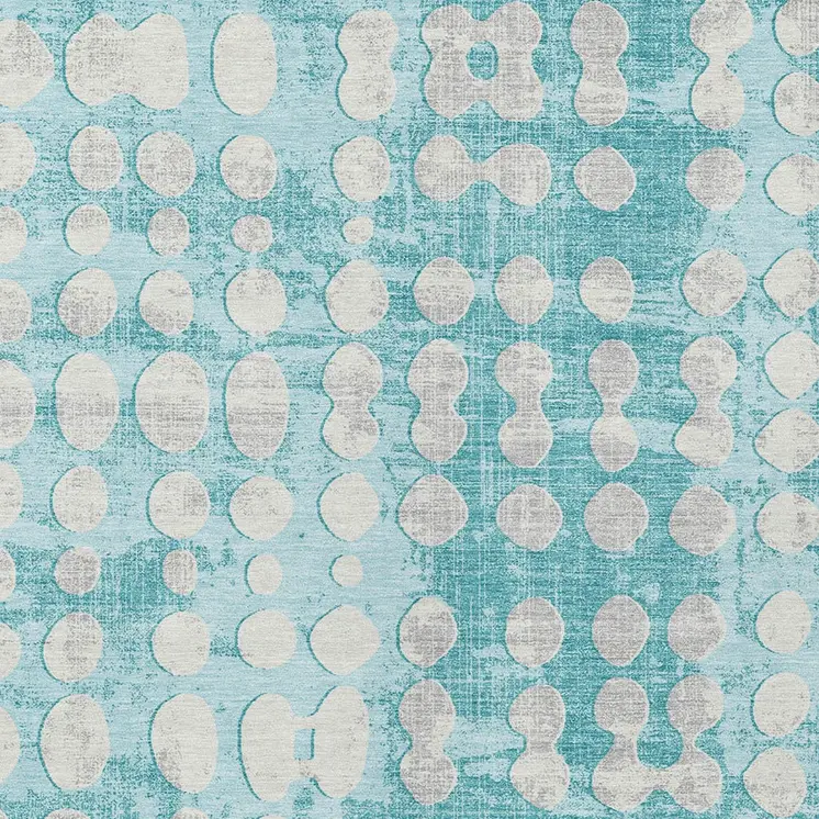 5' X 8' Teal Blue And Ivory Abstract Washable Indoor Outdoor Area Rug