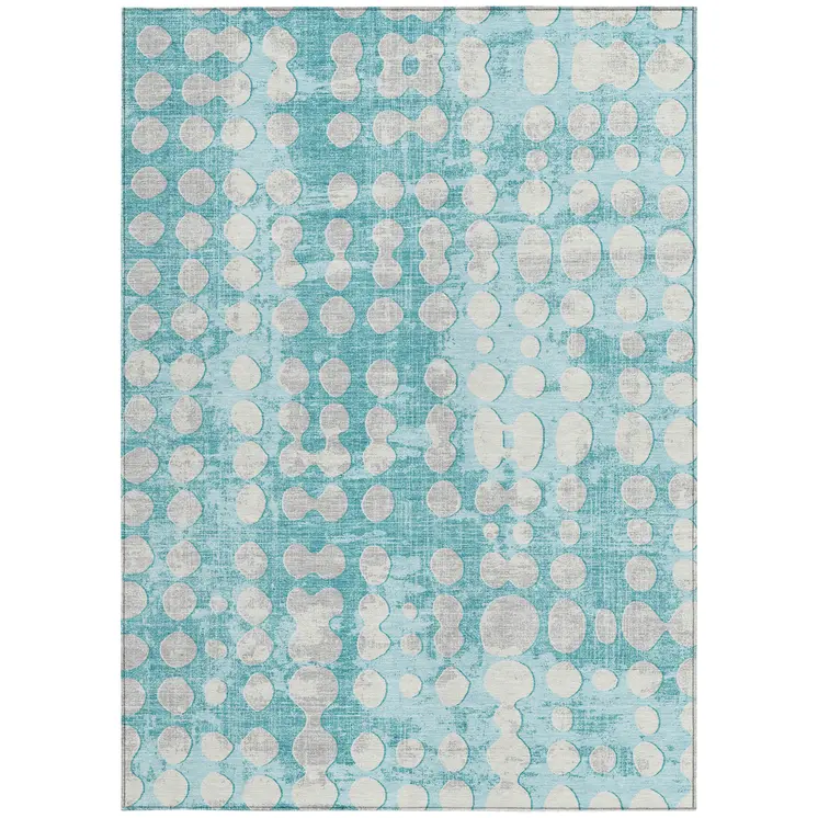 8' X 10' Teal Blue And Ivory Abstract Washable Indoor Outdoor Area Rug