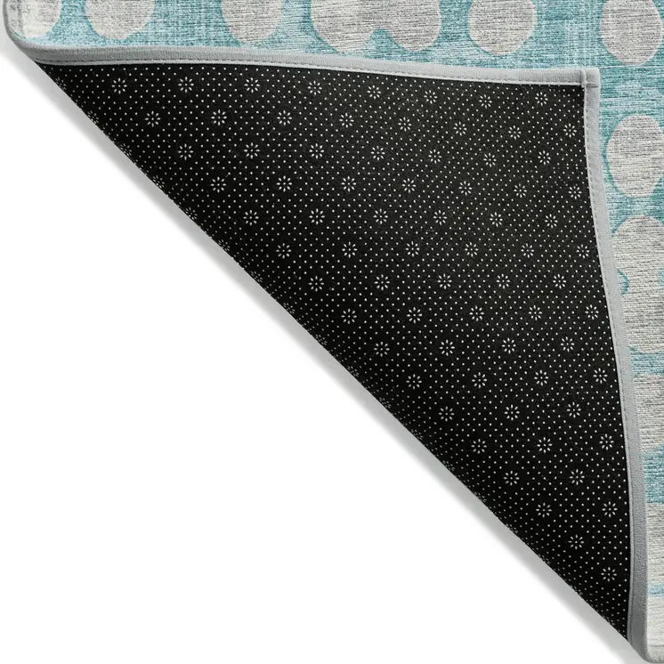 8' X 10' Teal Blue And Ivory Abstract Washable Indoor Outdoor Area Rug