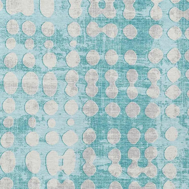 8' X 10' Teal Blue And Ivory Abstract Washable Indoor Outdoor Area Rug