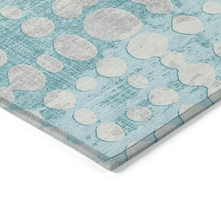 9' X 12' Teal Blue And Ivory Abstract Washable Indoor Outdoor Area Rug