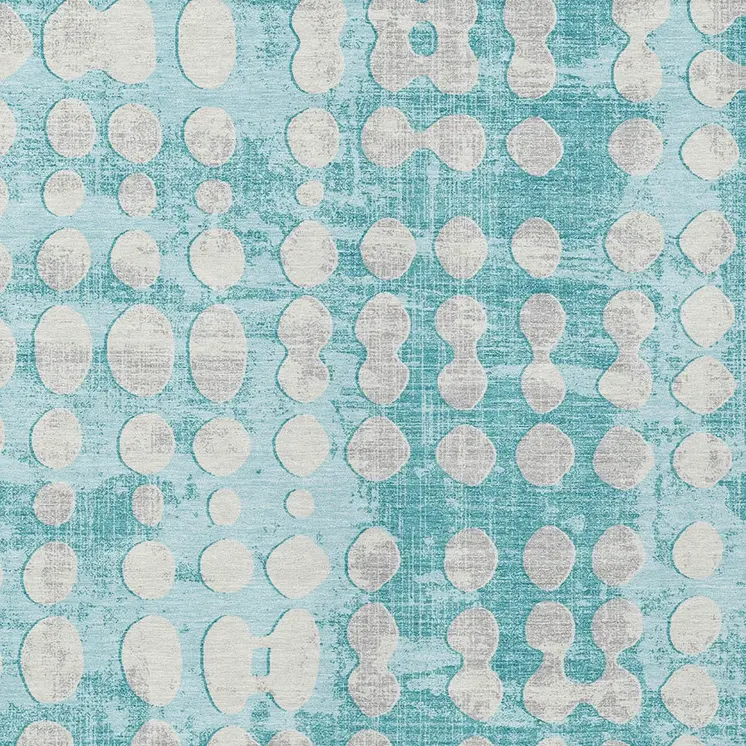9' X 12' Teal Blue And Ivory Abstract Washable Indoor Outdoor Area Rug