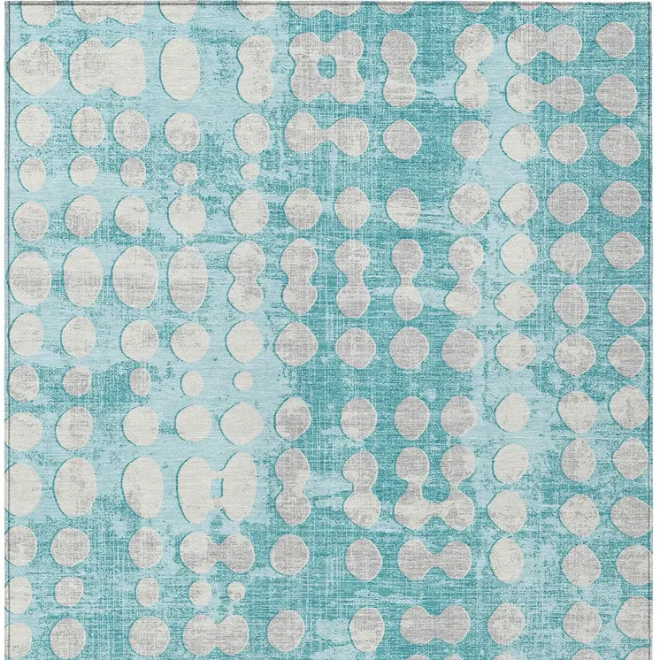 10' X 14' Teal Blue And Ivory Abstract Washable Indoor Outdoor Area Rug