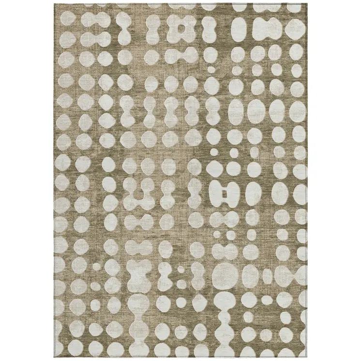 3' X 5' Taupe And Ivory Abstract Washable Indoor Outdoor Area Rug