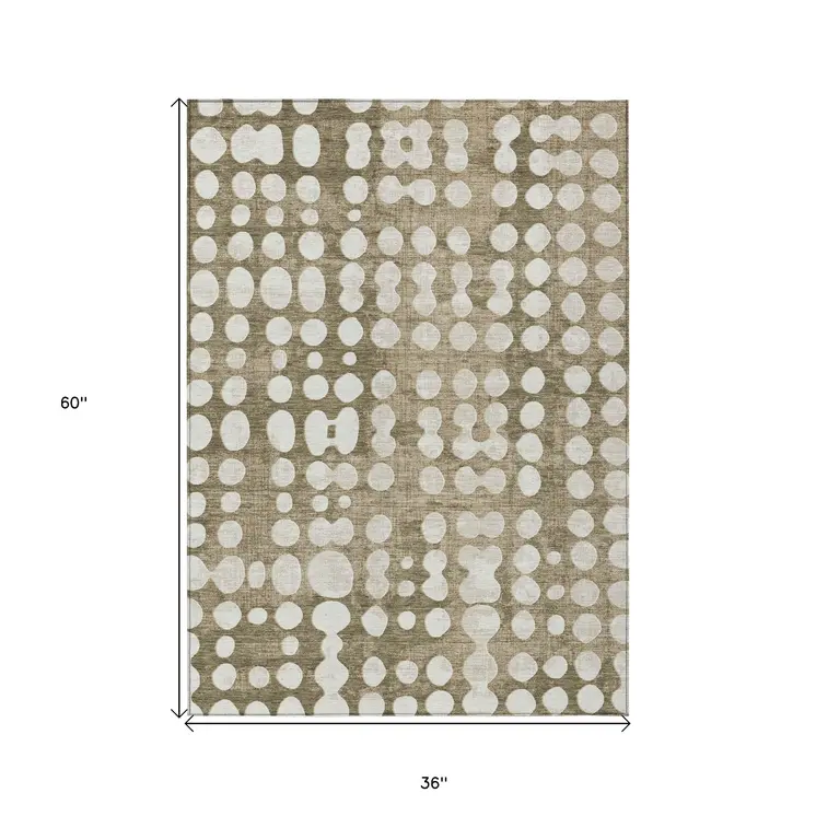 3' X 5' Taupe And Ivory Abstract Washable Indoor Outdoor Area Rug