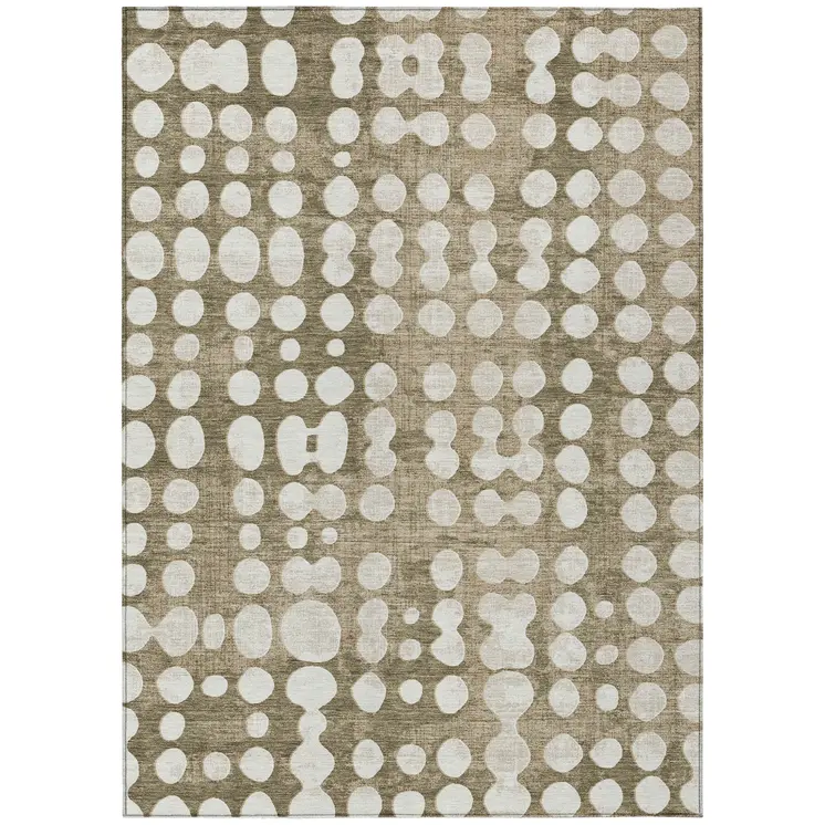 3' X 5' Taupe And Ivory Abstract Washable Indoor Outdoor Area Rug