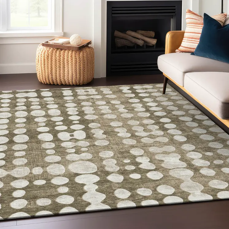 3' X 5' Taupe And Ivory Abstract Washable Indoor Outdoor Area Rug