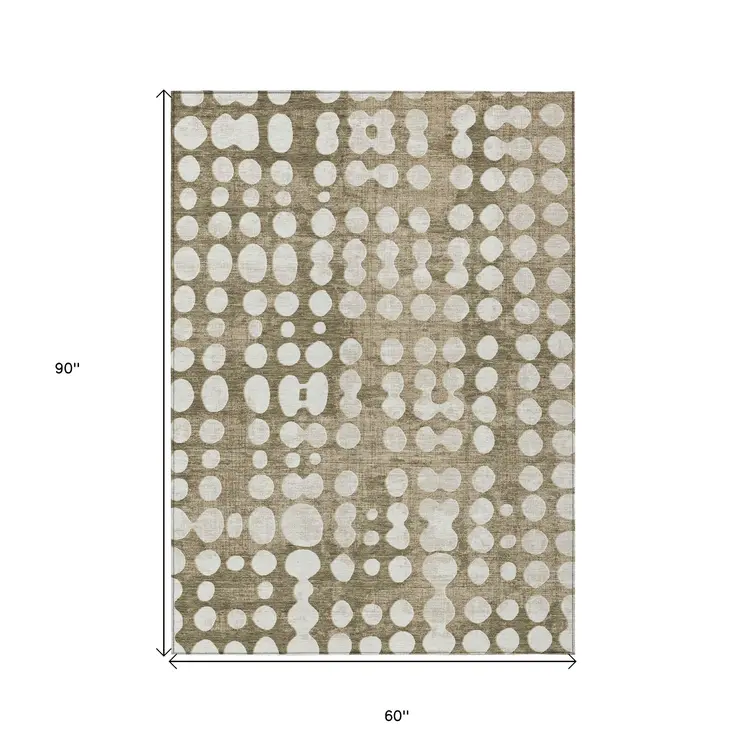 5' X 8' Taupe And Ivory Abstract Washable Indoor Outdoor Area Rug
